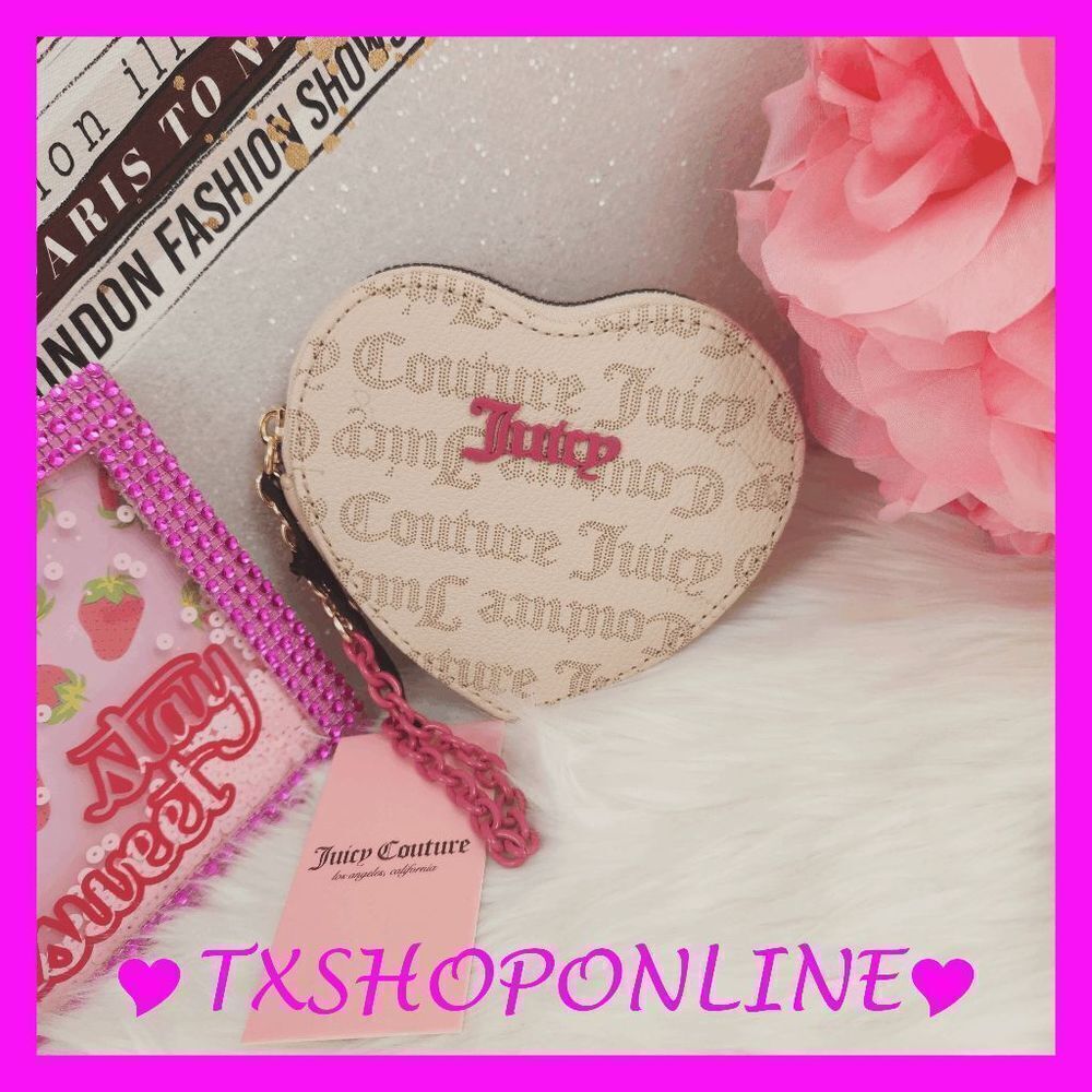 💗🌺{Juicy Couture}  pecan white with pink spring fling tab card wallet🌺💗 NWT